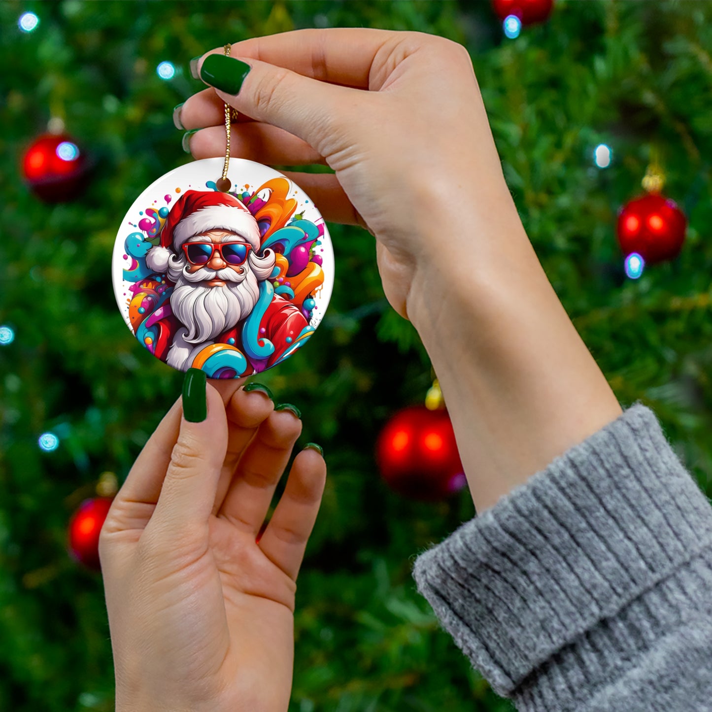 Funky Santa Ceramic Ornament