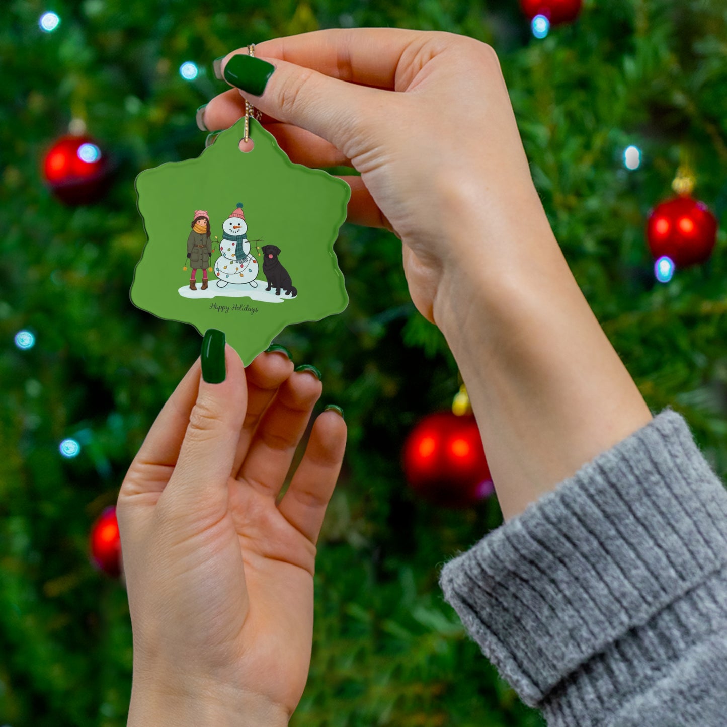 Christmas Ceramic Ornament- Dog & Little Girl Design