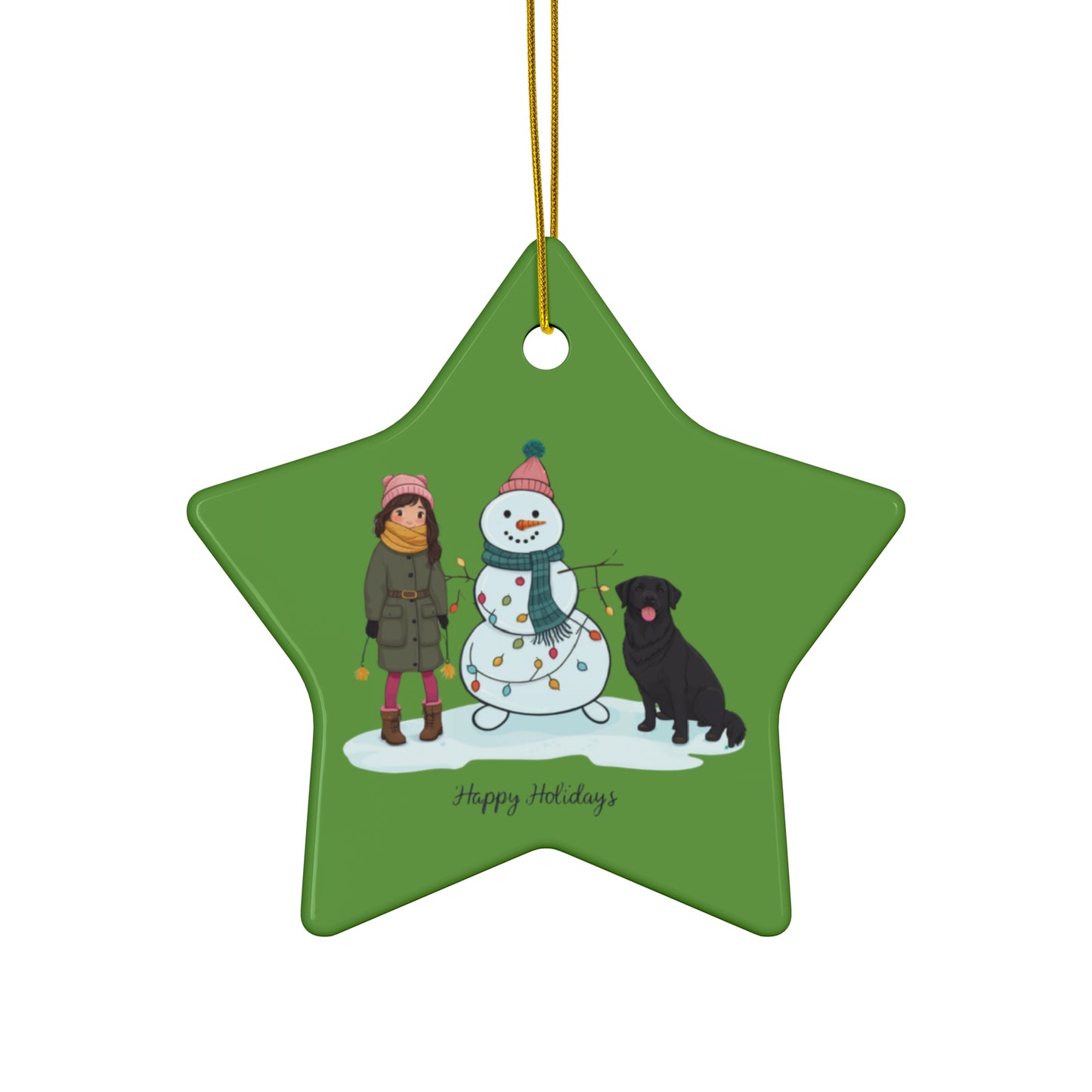 Christmas Ceramic Ornament- Dog & Little Girl Design