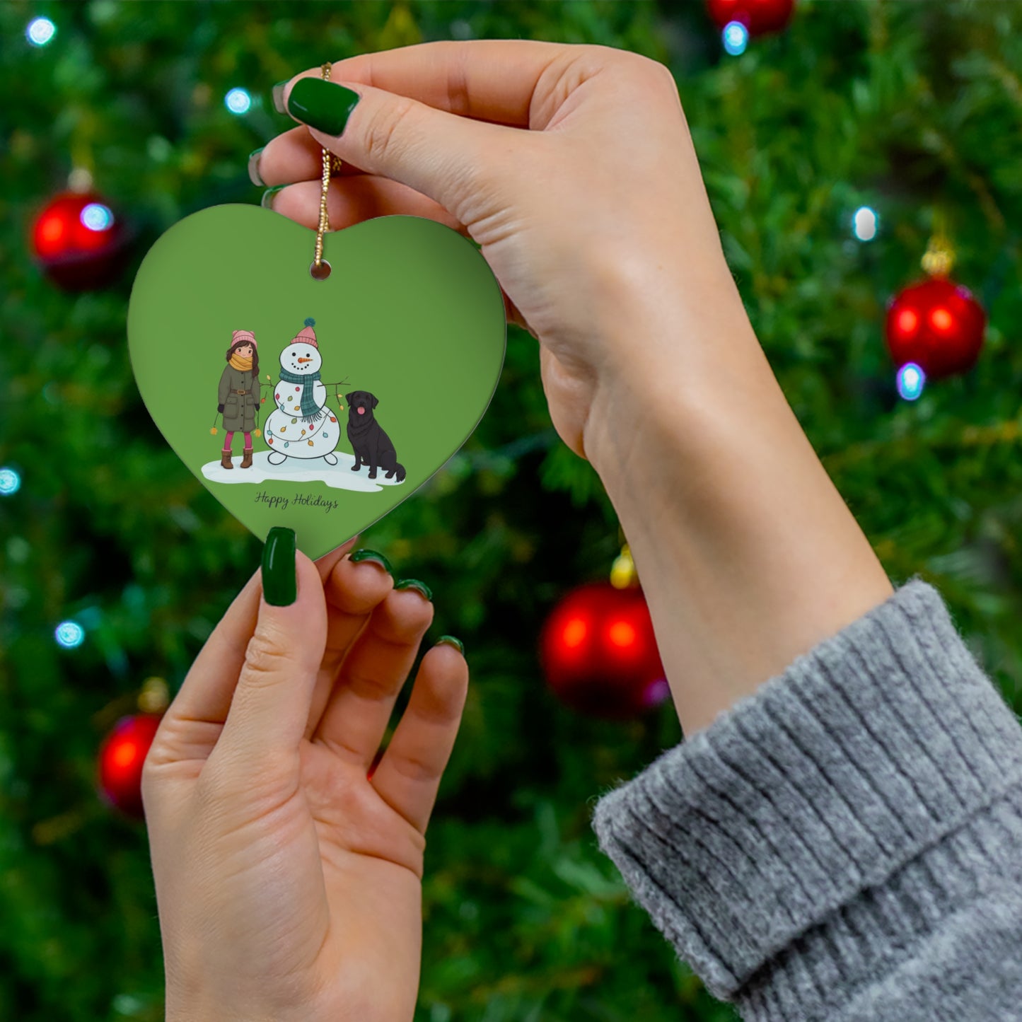 Christmas Ceramic Ornament- Dog & Little Girl Design