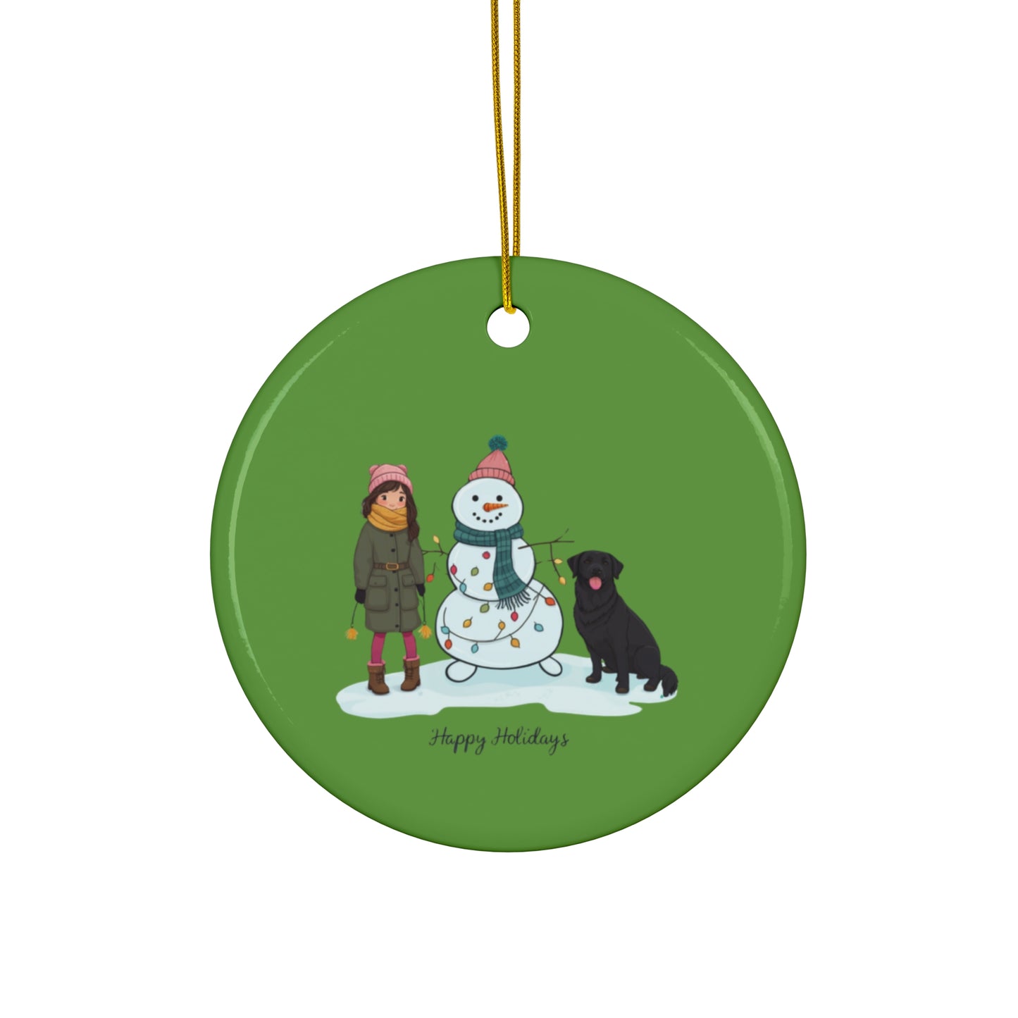 Christmas Ceramic Ornament- Dog & Little Girl Design